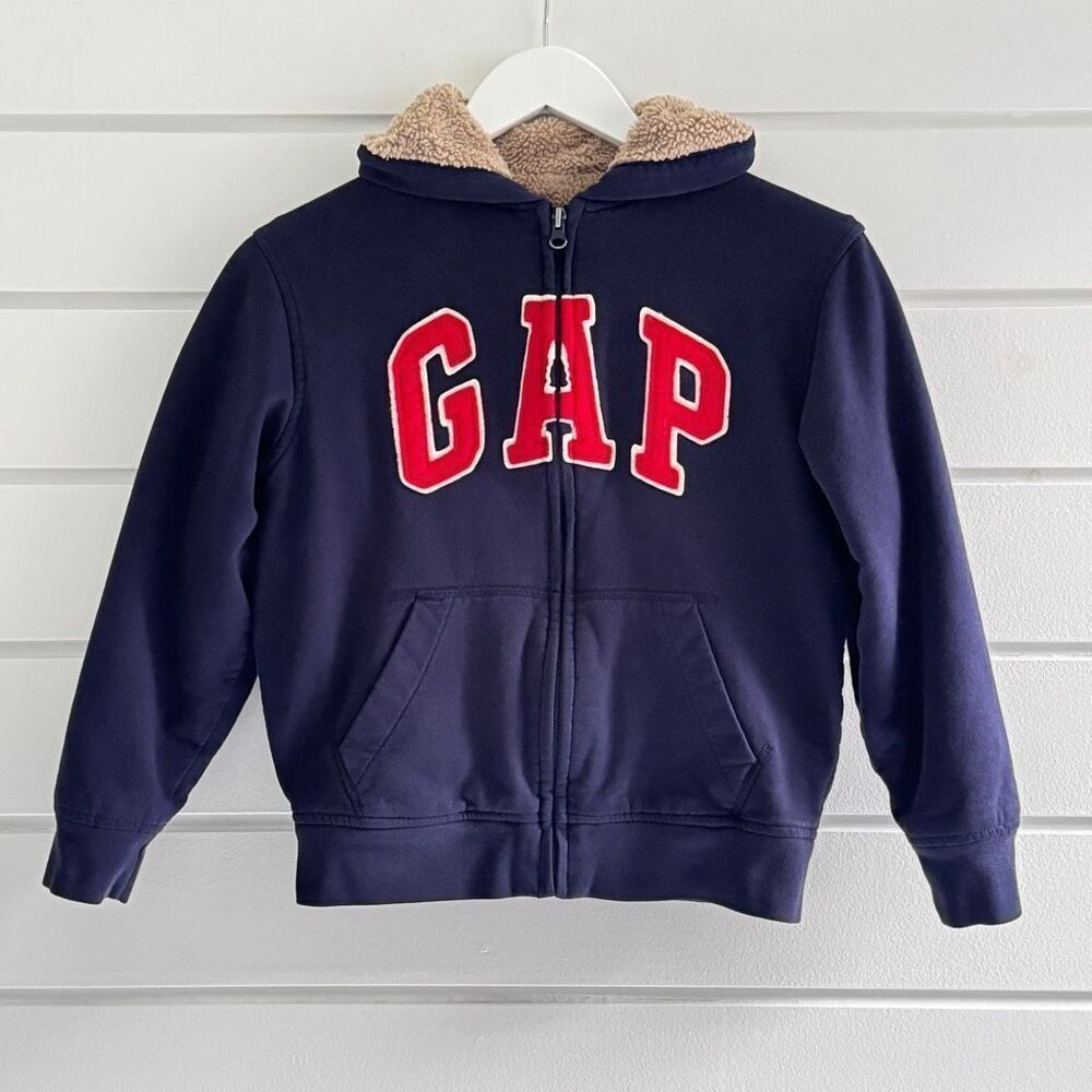 Gap Kids Boy's Navy Blue Sherpa Fleece Full Zip Hoodie Sweatshirt Size Large